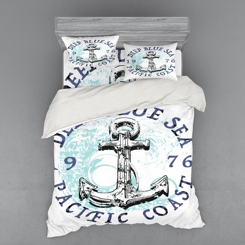 East Urban Home Anchor Deep Sea Pacific Coast Vintage Emblem Duvet