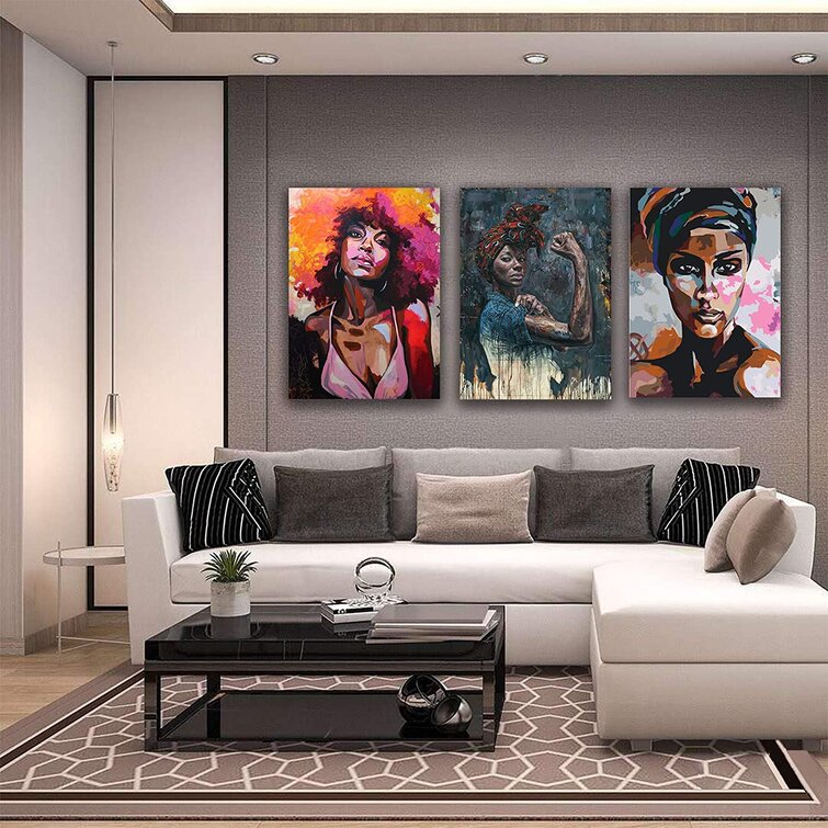 Female Portrait Print on Canvas Pretty Woman With Flowers Art Poster Woman Floral Portrait Art African Culture Print for Staircase Decor