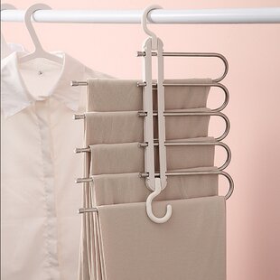 Trouser Hangers T-Shirt Clothes Hanger Hooks Stainless Steel Pants Hangers Multiple Pants Rack Shelves Folding Storage Rack Space Saving Trousers Hangers for Scarf Jeans Trousers 4Pcs 
