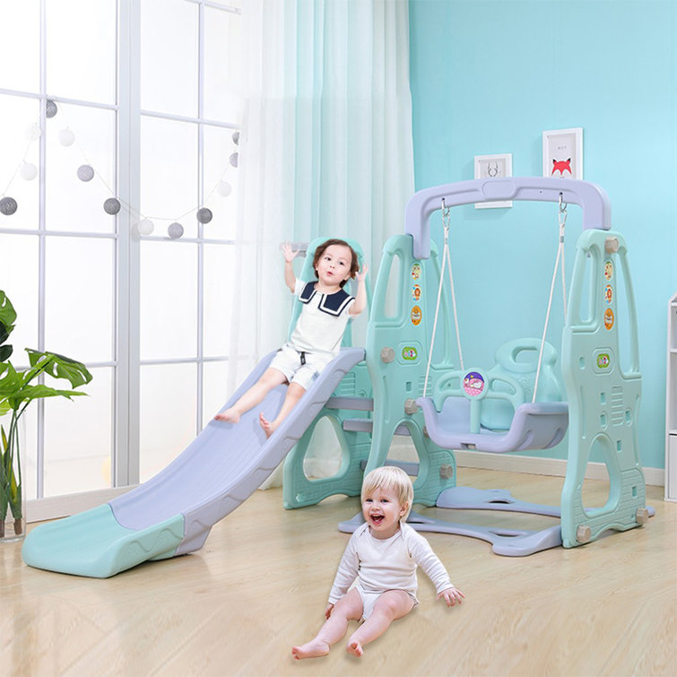 Fridja Baby Slide And Swing Set 3 In 1 Baby Climbing Toys Baby Slides Toys With Swing Basketball Hoop Wayfair