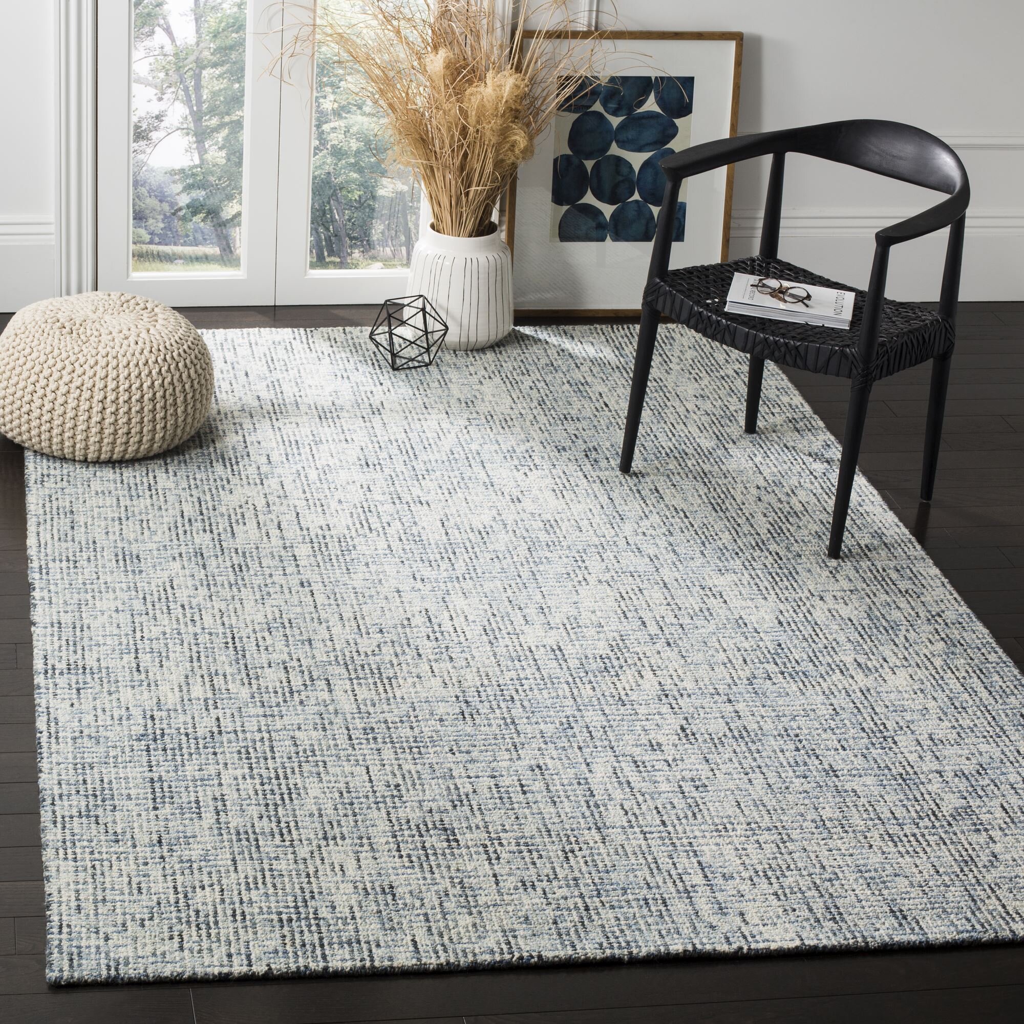 Ebern Designs Handmade Tufted Wool Blue/Charcoal Rug & Reviews | Wayfair