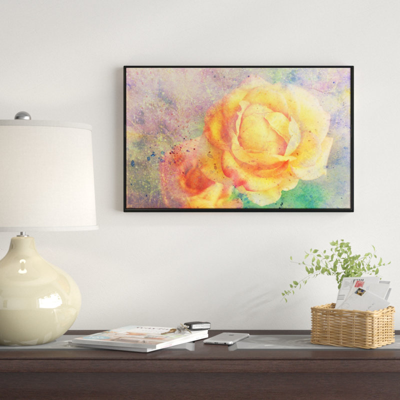 East Urban Home Yellow Rose Watercolor Framed Oil Painting Print