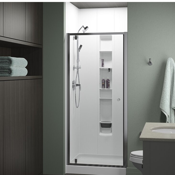 Sterling Vista Pivot Ii 48 In X 65 1 2 In Framed Pivot Shower Door In Silver With Handle 1500d 48s The Home Depot