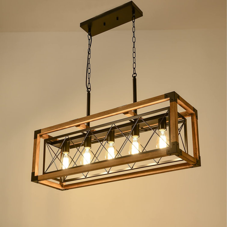 Kitchen Island Lighting Fixture,Farmhouse Chandelier For Dining Room,  5-Lights Country Wood Linear Chandelier Hanging Pendant Chandelier For  Dining ...