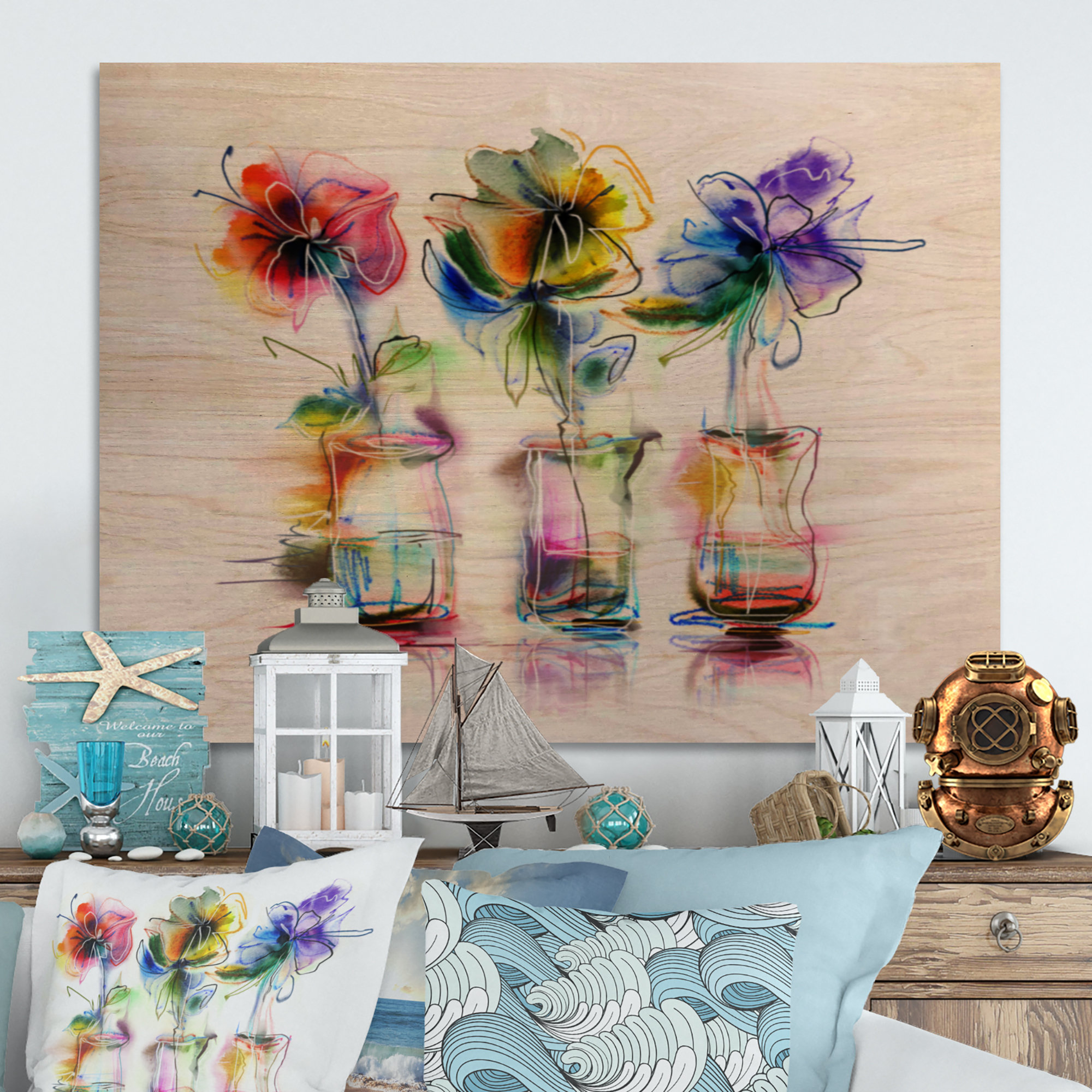 painted wood glass wall art