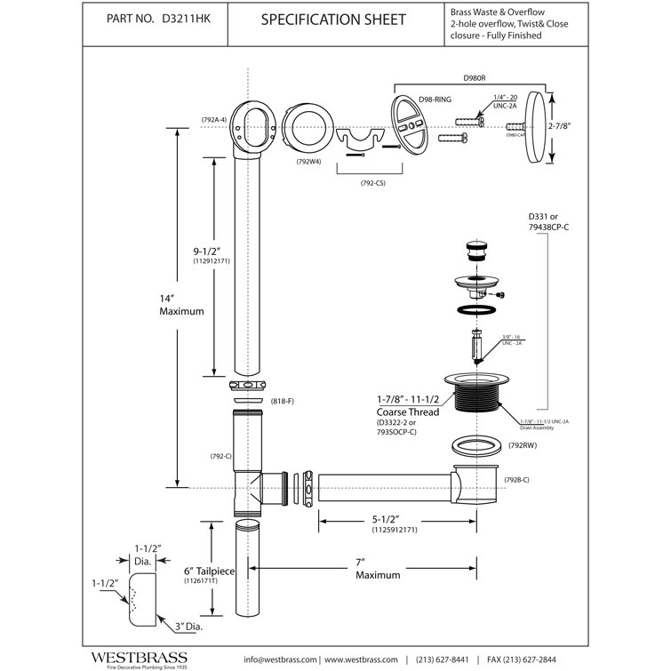 Westbrass Twist and Close Bath Waste Leg Bathroom Sink Drain ...