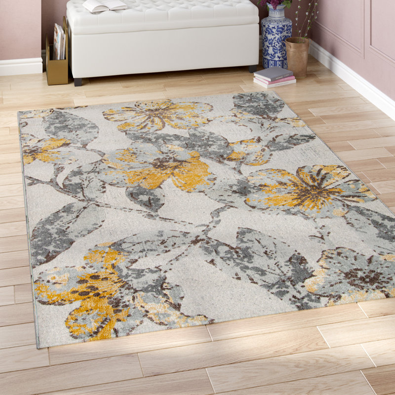 Andover Mills Oloran Floral Gray Yellow Brown Rug Reviews Wayfair