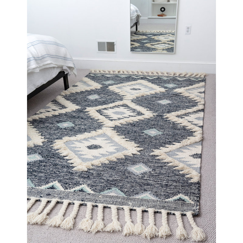 Union Rustic Shriver Southwestern Hand Woven Flatweave Wool Navy Area Rug Reviews Wayfair