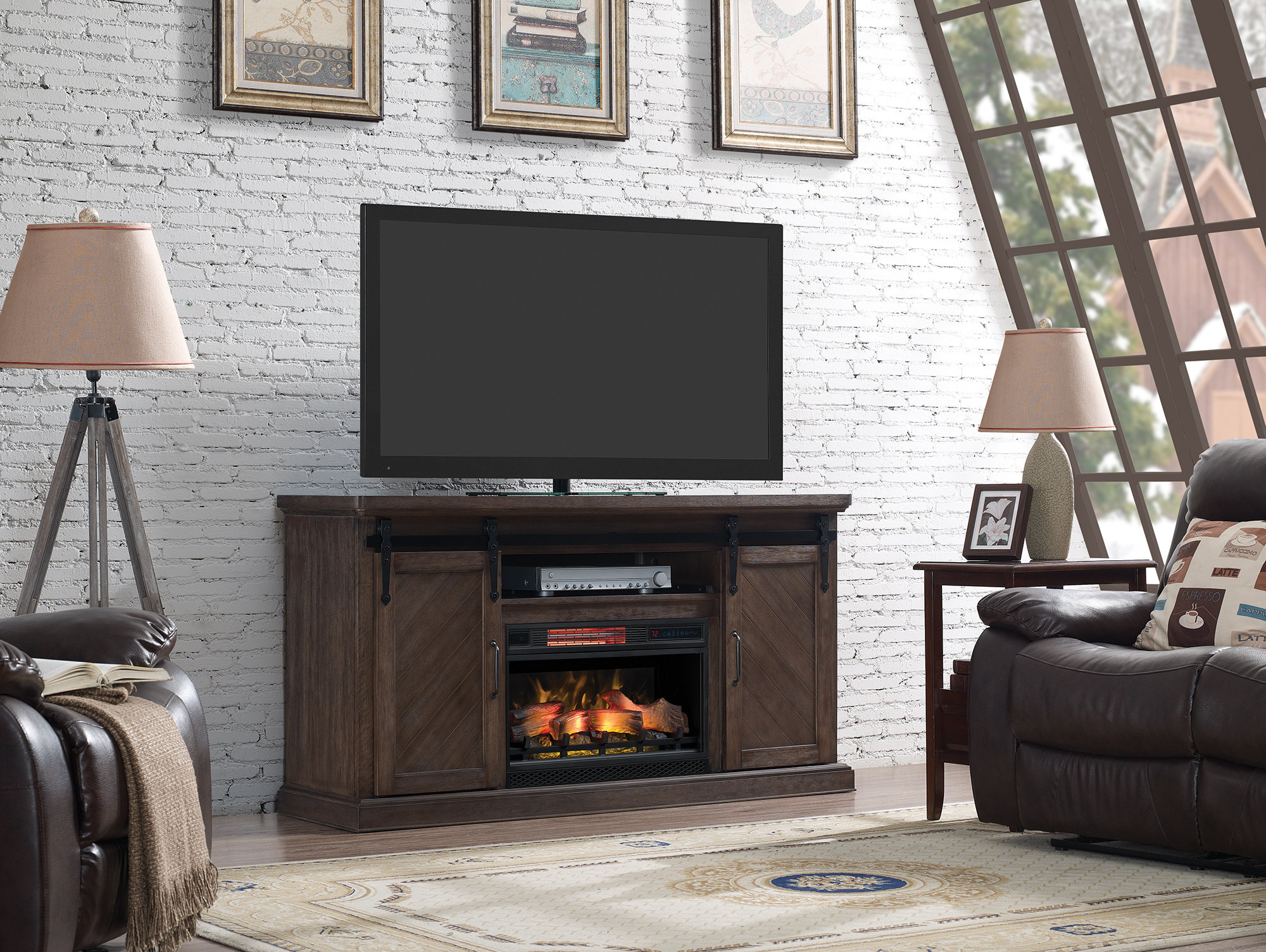 fireplace tv stand with sliding barn doors