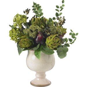 Artichoke and Hydrangea Silk Centerpiece in Decorative Vase