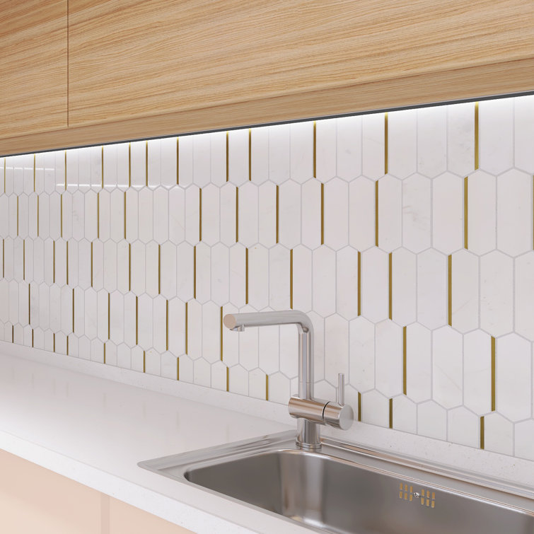 White Glass Liner Mosaic Blended Polished Stainless Steel Backsplash Wall Tile 