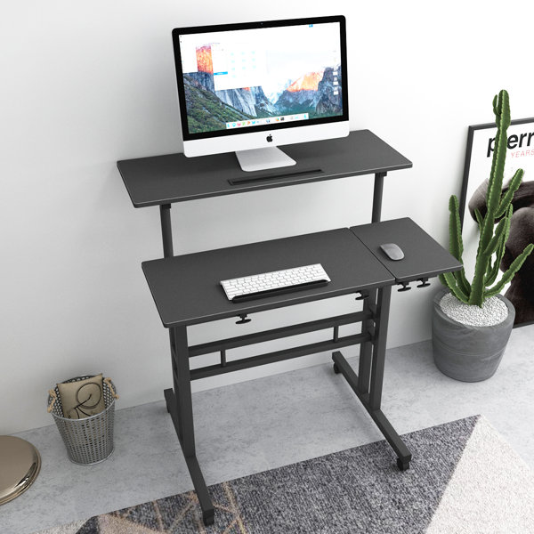 Durable Smooth Gas Spring Monitor Riser Goes from Sit to Stand in an Instant Dual Tier Height Adjustable Standing Desk in Black is Perfect Stand Up Desk 23.5 Desktop Solid Anti Slip Bottom 