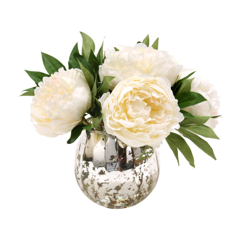 Winston Porter Peonies Floral Arrangement In Mercury Glass Vase Reviews Wayfair