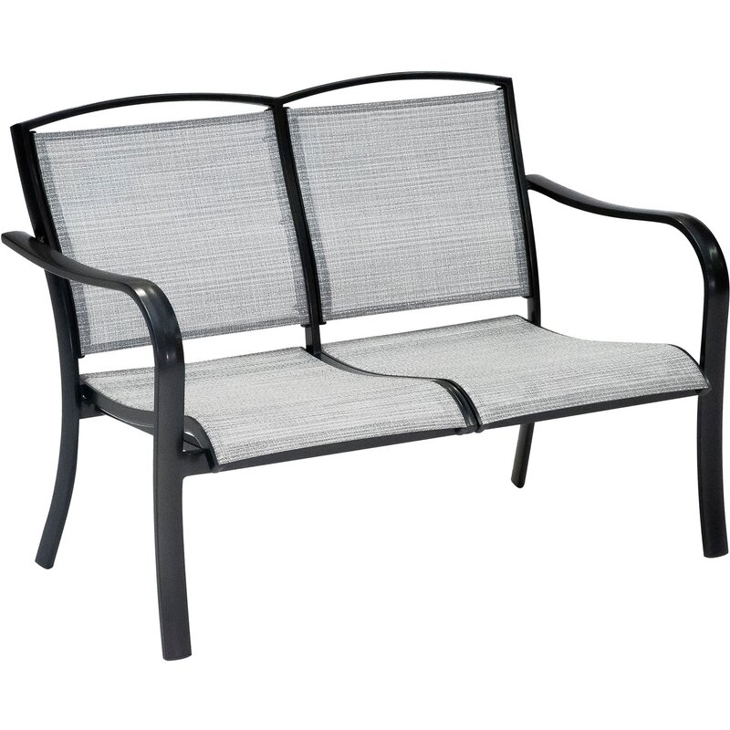 Wrenn 5 Piece Commercial Grade Patio Seating Set With 2 Sling Chairs Sling Loveseat Slat Coffee Table And 22 Side Table