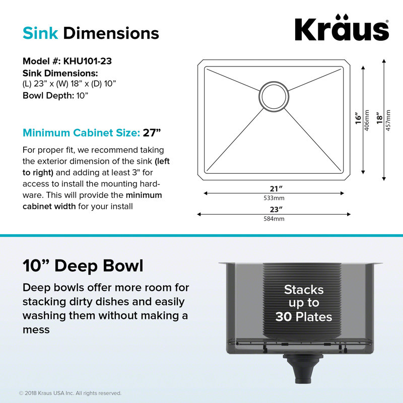 23 L X 18 W Undermount Kitchen Sink With Basket Strainer