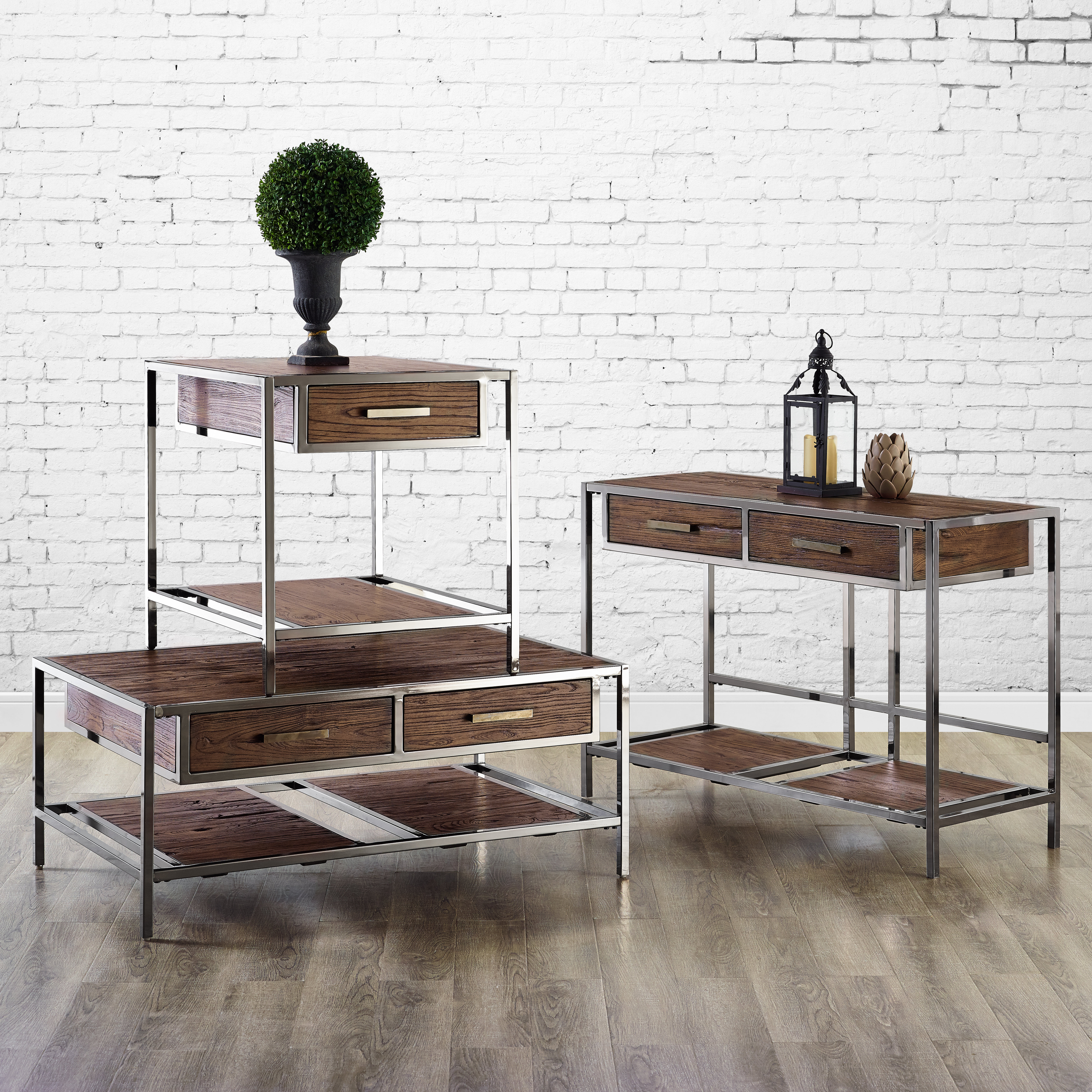 images Modern Industrial Style Coffee Table brayden studio falkner 3 piece coffee table set reviews wayfair