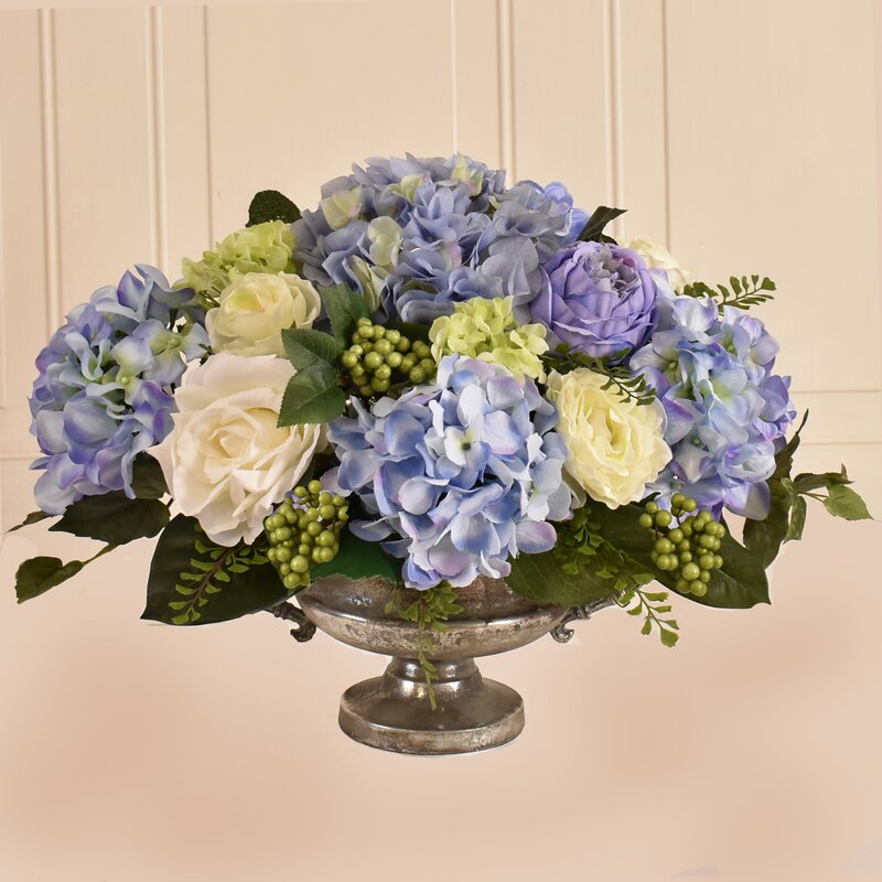 One Allium Way Hydrangea Silk Centerpiece In Pedestal Bowl Wayfair