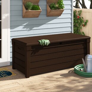 Outdoor Classic Resin Wicker Tonal Brown 50 Gallon Deck Box Storage for Pool Patio 
