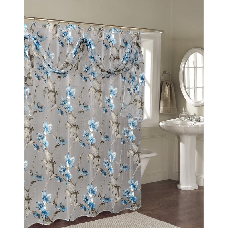 light blue and grey shower curtain