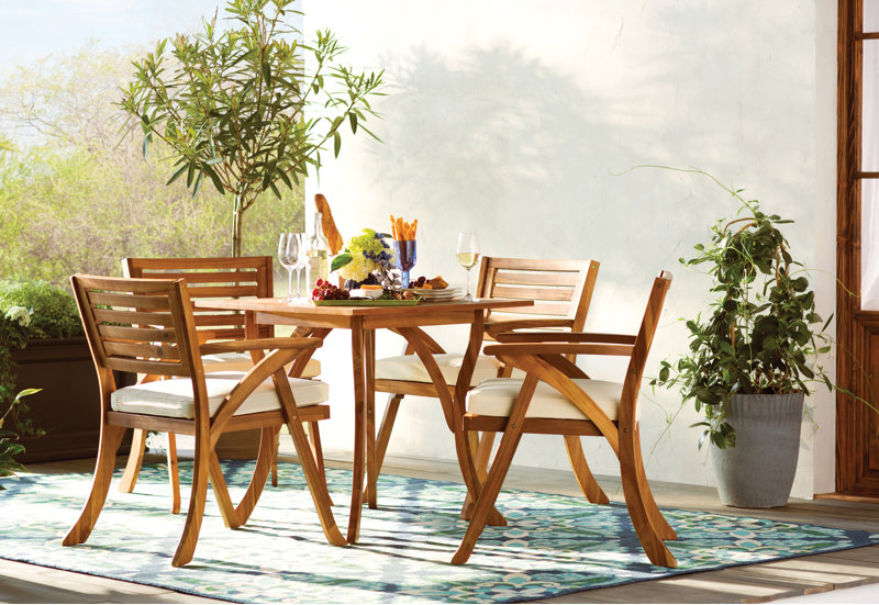 Mercury Row Ajax 5 Piece Teak Dining Set With Cushions Reviews Wayfair Ca