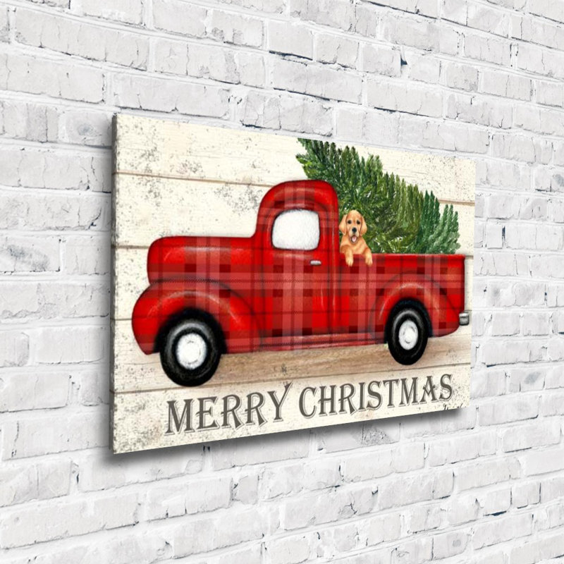 The Holiday Aisle Merry Christmas Red Truck Graphic Art Print On Canvas Wayfair