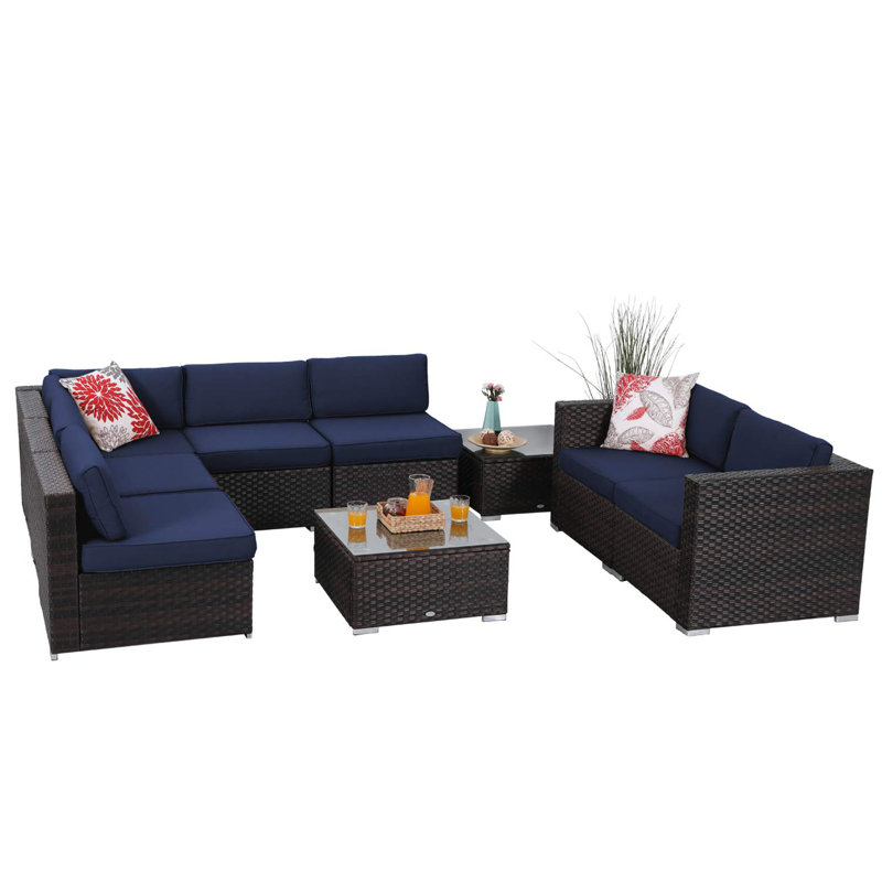 Ivy Bronx Valleystone 9 Piece Rattan Sectional Seating Group With
