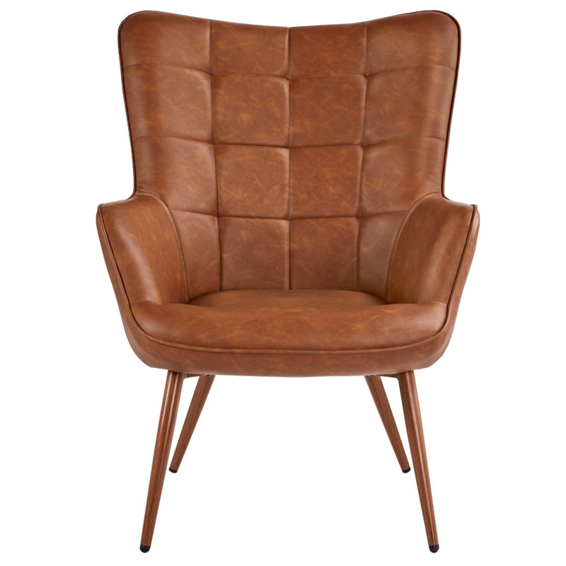 aichele 28''w x 31.3''d faux leather wingback chair,mid-century oversized armchair leather type: brown faux leather