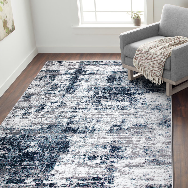 17 Stories Hirst Power Loom Gray Blue Rug Reviews Wayfair
