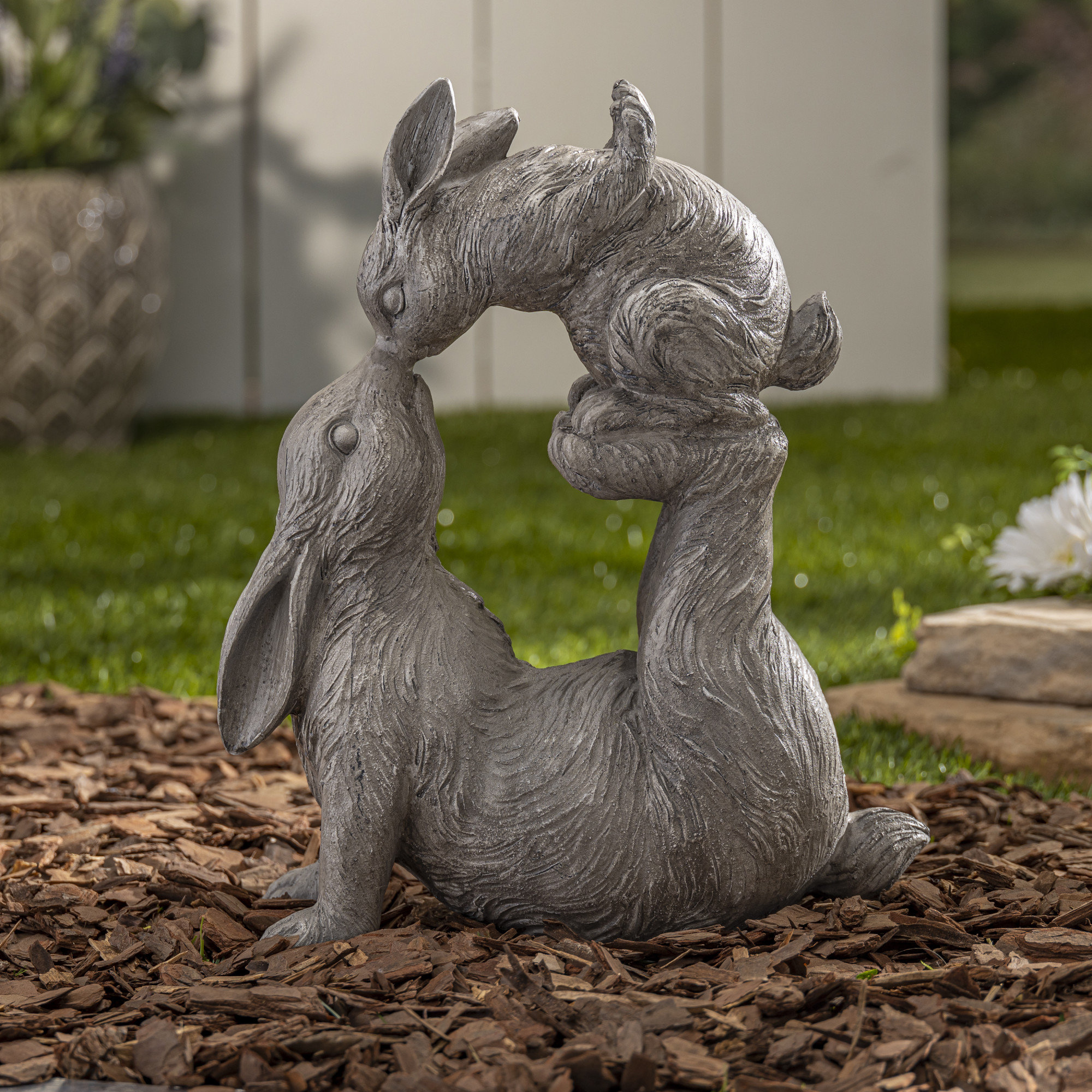 One Allium Way® Davies 14.5"H Resin Kissing Bunnies Statue | Wayfair