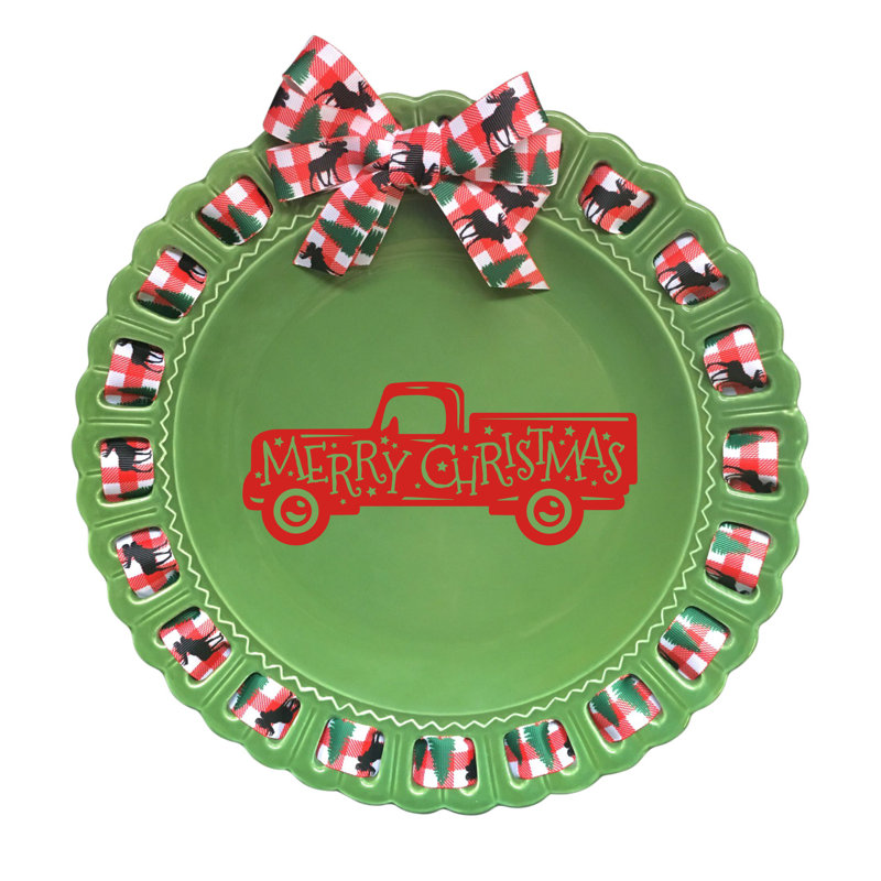 The Holiday Aisle Headland Christmas Plaid Ribbon And Red Truck Decorative Plate Wayfair