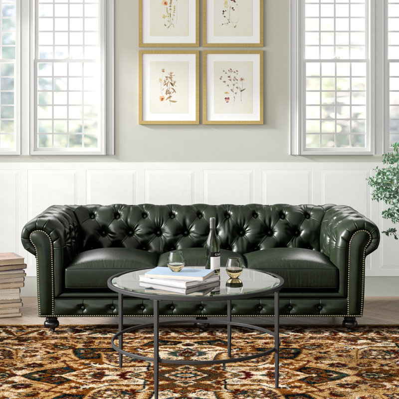 Kilie Virginia Leather Chesterfield 88 Rolled Arms Sofa Reviews Birch Lane