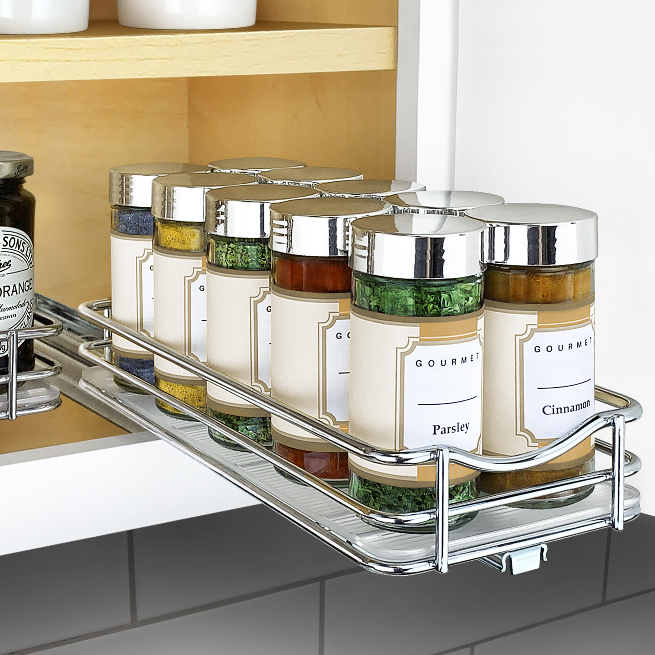Home Kitchen Pantry 3-Tier Jar Rack Cabinet Organizer 10' Spice Storage Shelf 