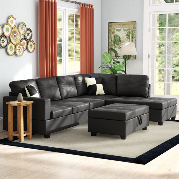 black leather corner sofa and chair