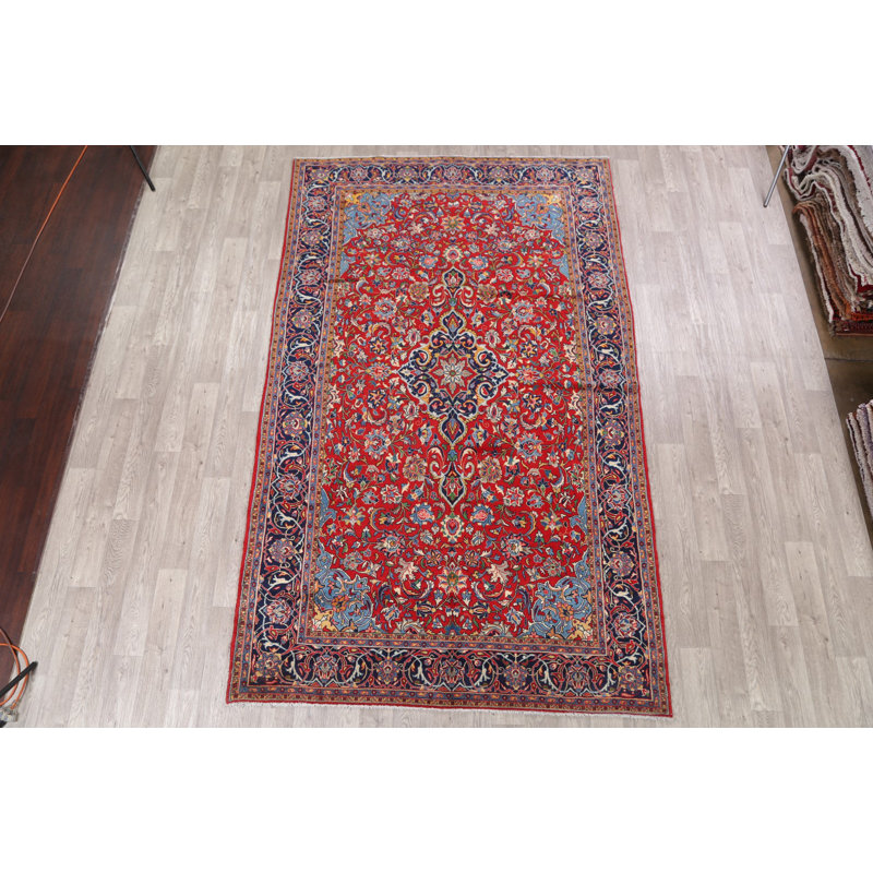 Isabelline One Of A Kind Kashan Hand Knotted Red Blue 6 7 X 10 8 Kashan Hand Knotted Red Blue