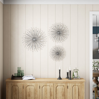 3 piece metal starburst wall decor with orb detailing set