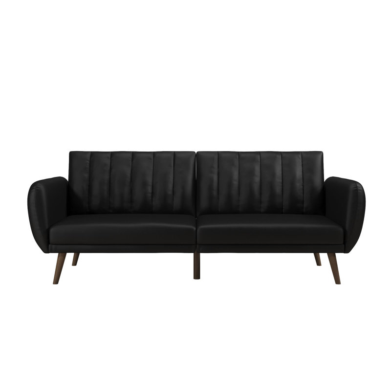 Brittany 81.5'' Vegan Leather Convertible Sofa Upholstery Color: Brittany Black Faux Leather