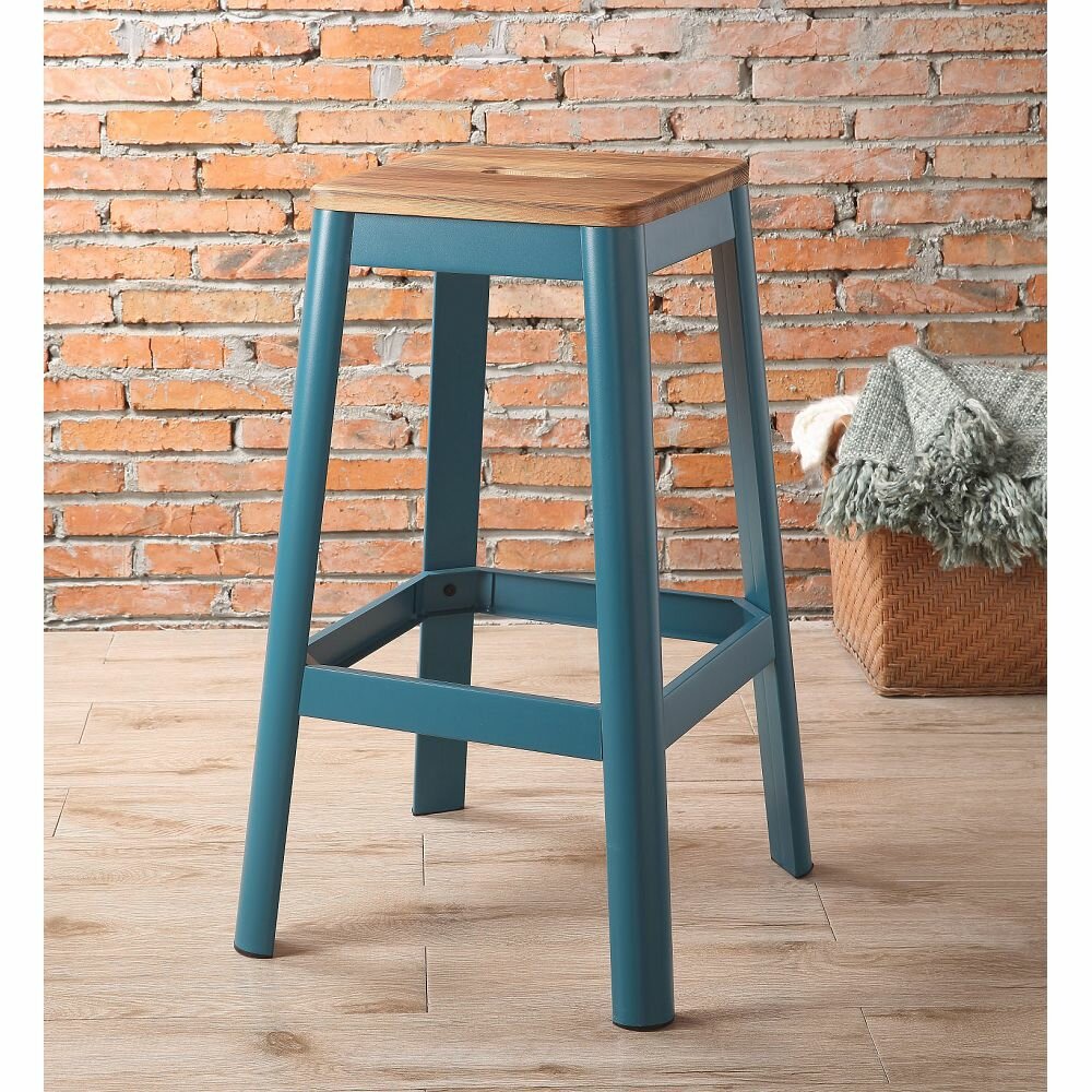 Breakwater Bay Acme Jacotte Bar Stool 1pc In Natural Teal 72333 Wayfair