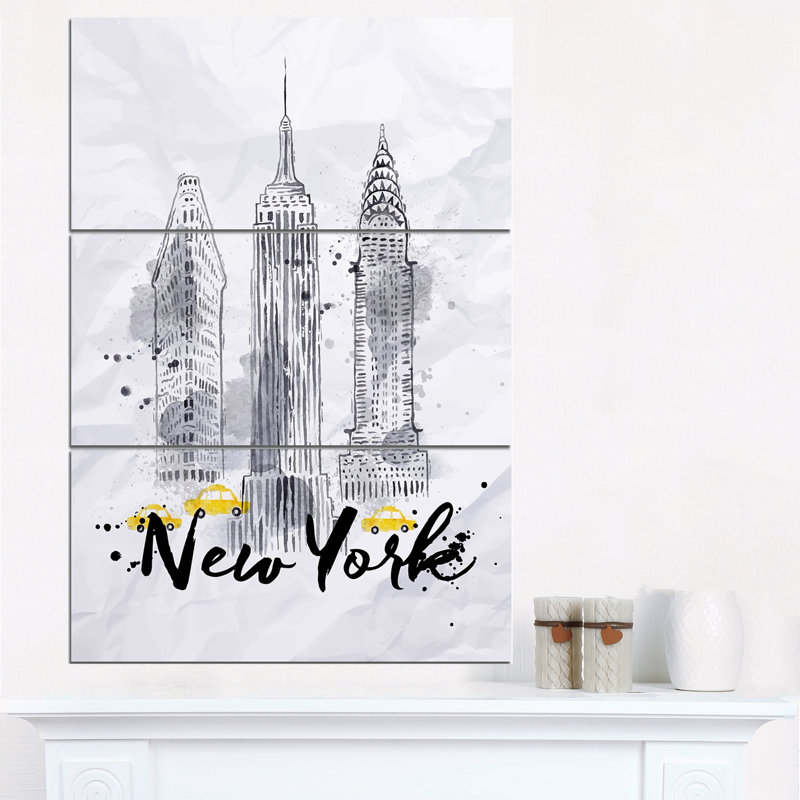 Designart New York Buildings Watercolor Painting Multi Piece