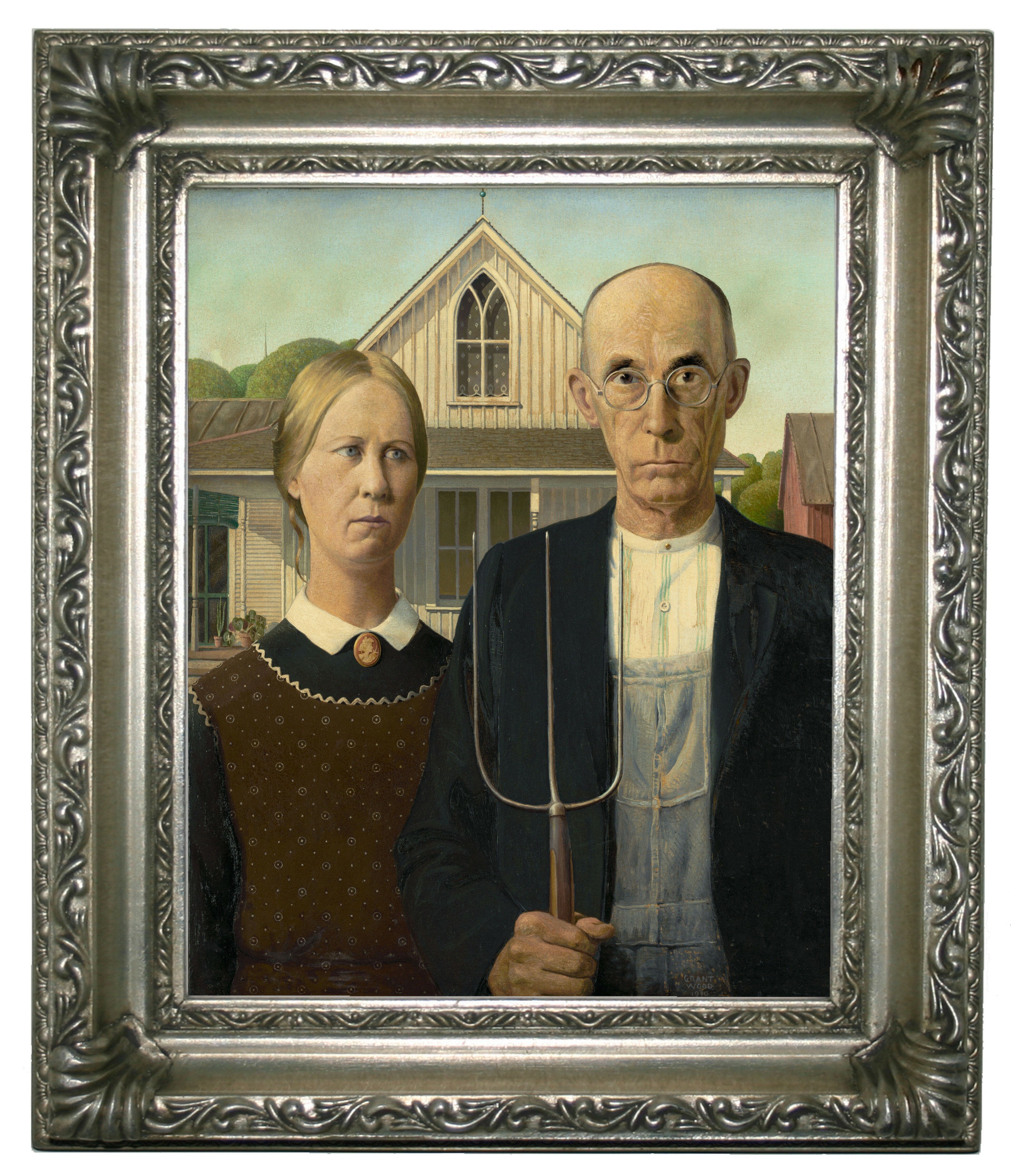 Grant Wood American Gothic CANVAS WALL ART Square Print 