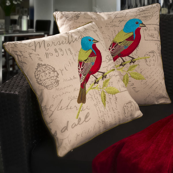 Embroidered Bird Pillow Wayfair
