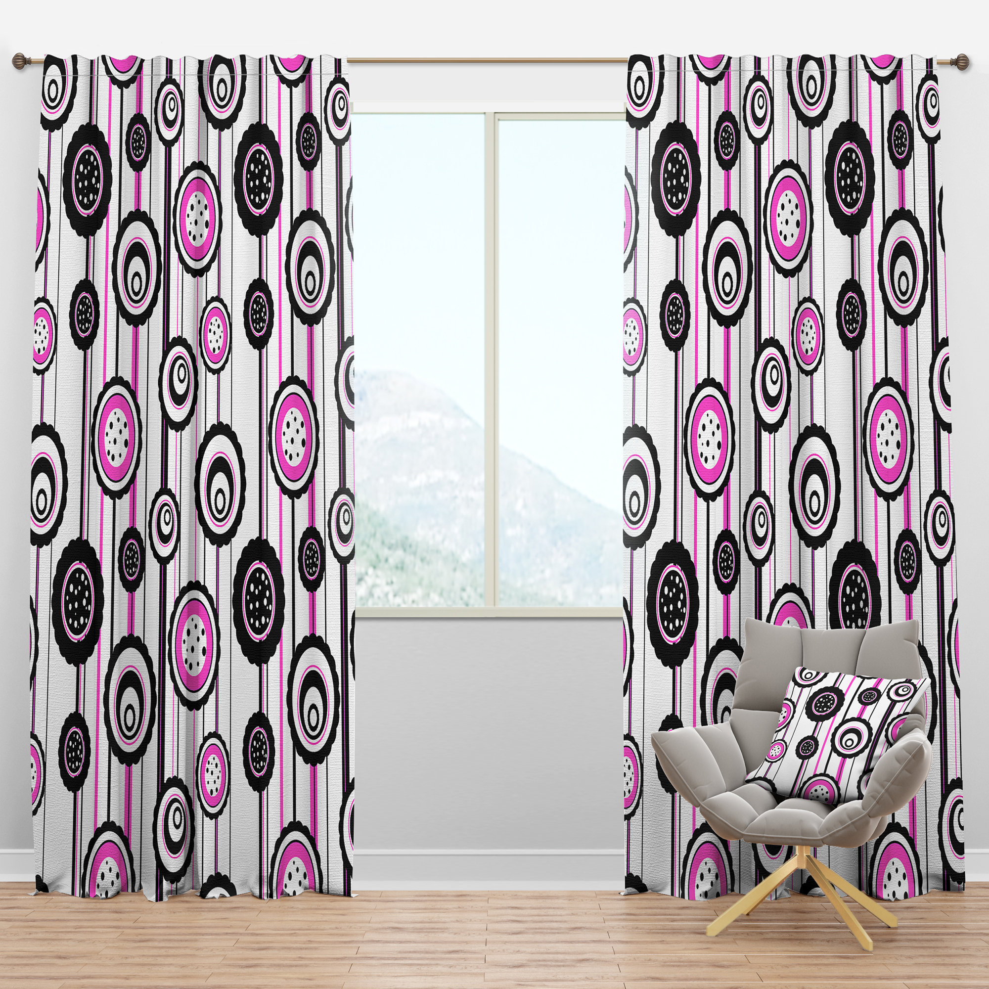 Designart Mid Century Circular Pattern I Geometric Semi Sheer Thermal Rod Pocket Single Curtain Panel Wayfair