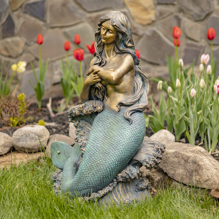 Trinx Damandeep Mermaid Sitting on Rock Garden Dezlynn Statue Wayfair image picture