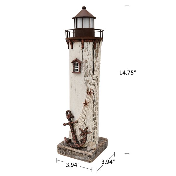 Nautical Theme Decorative Small Wooden Lighthouse H23 cm x W9 cm x D9cm Approx 
