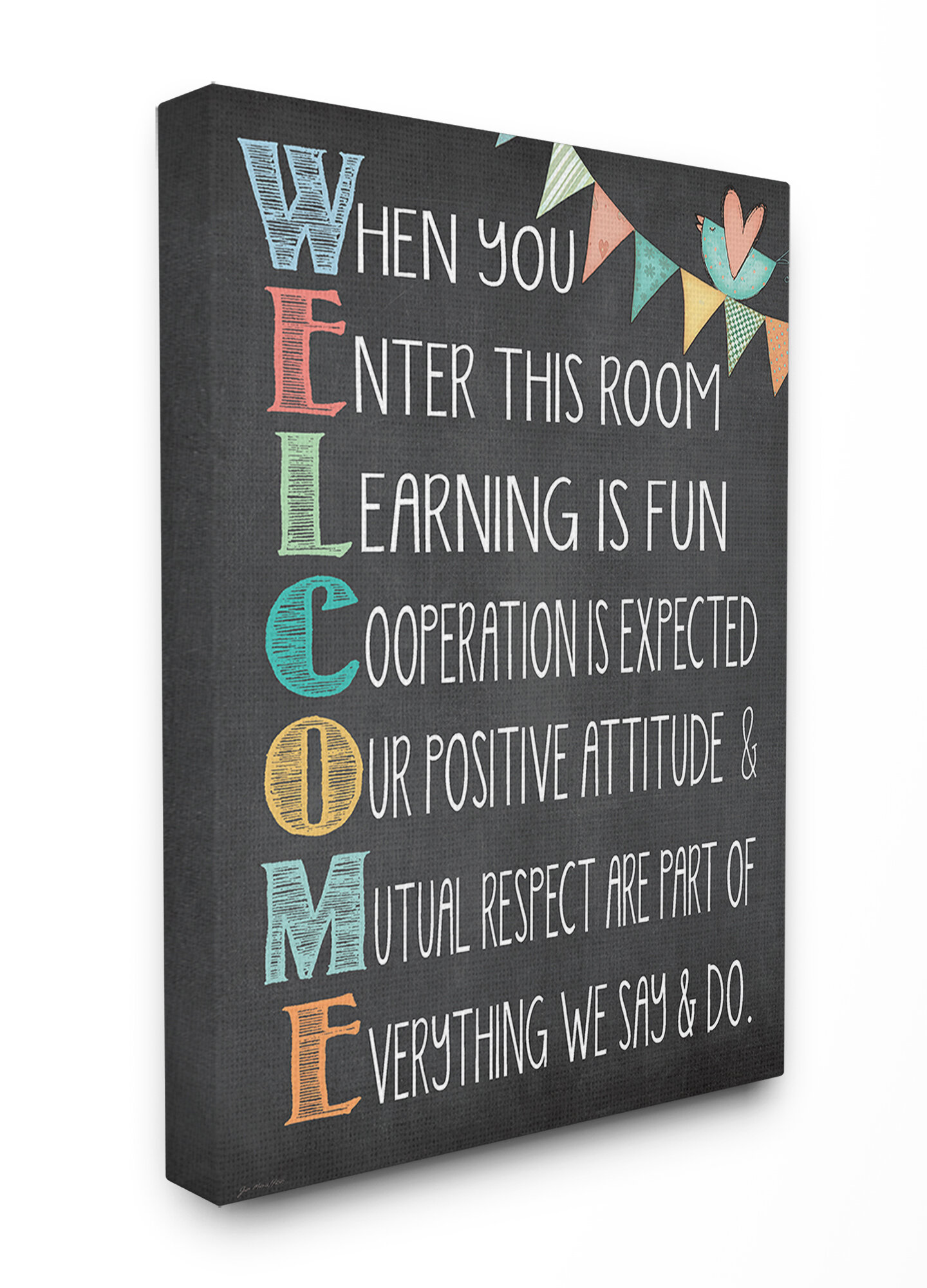 Stupell Industries Welcome Acrostic Rainbow Chalk Canvas Wall Art 