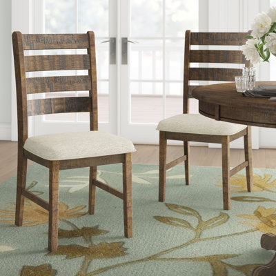 Zaneta Upholstered Solid Wood Ladder Back Side Chair in Walnut