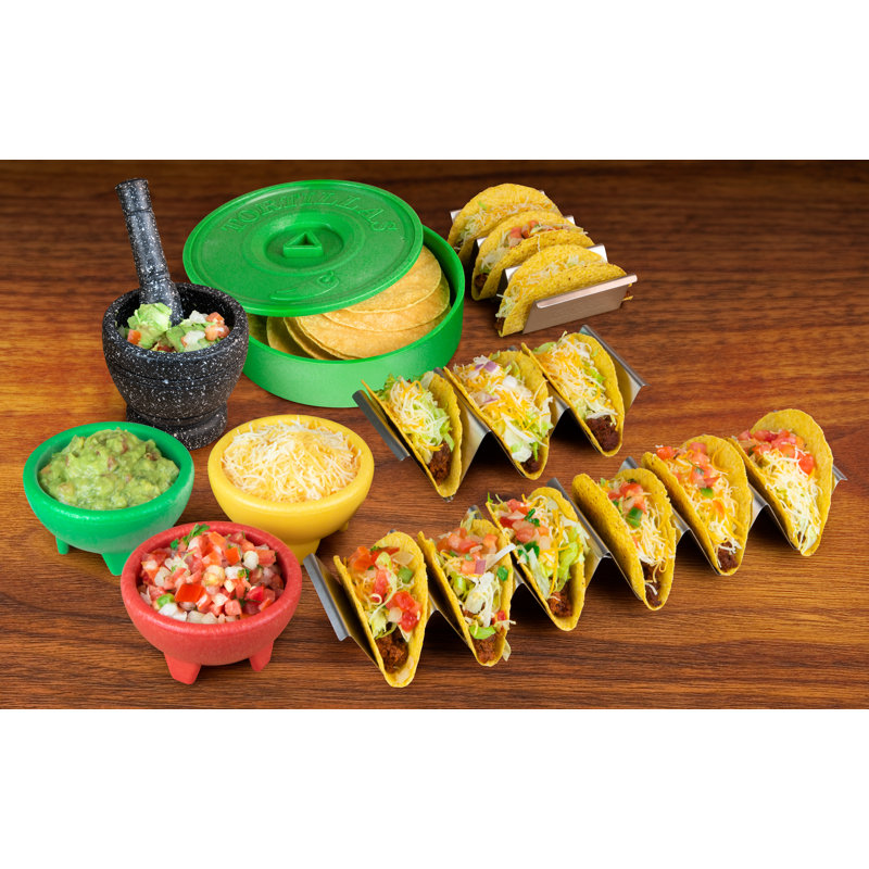 Taco Tuesday Taco Kit, Includes Tortilla Warmer, 3 Salsa Bowls, 4-Set Taco Shell Holders, Mortar & Pestle