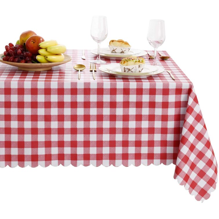 60 x 84 Inches Pink and White Vinyl Tablecloth