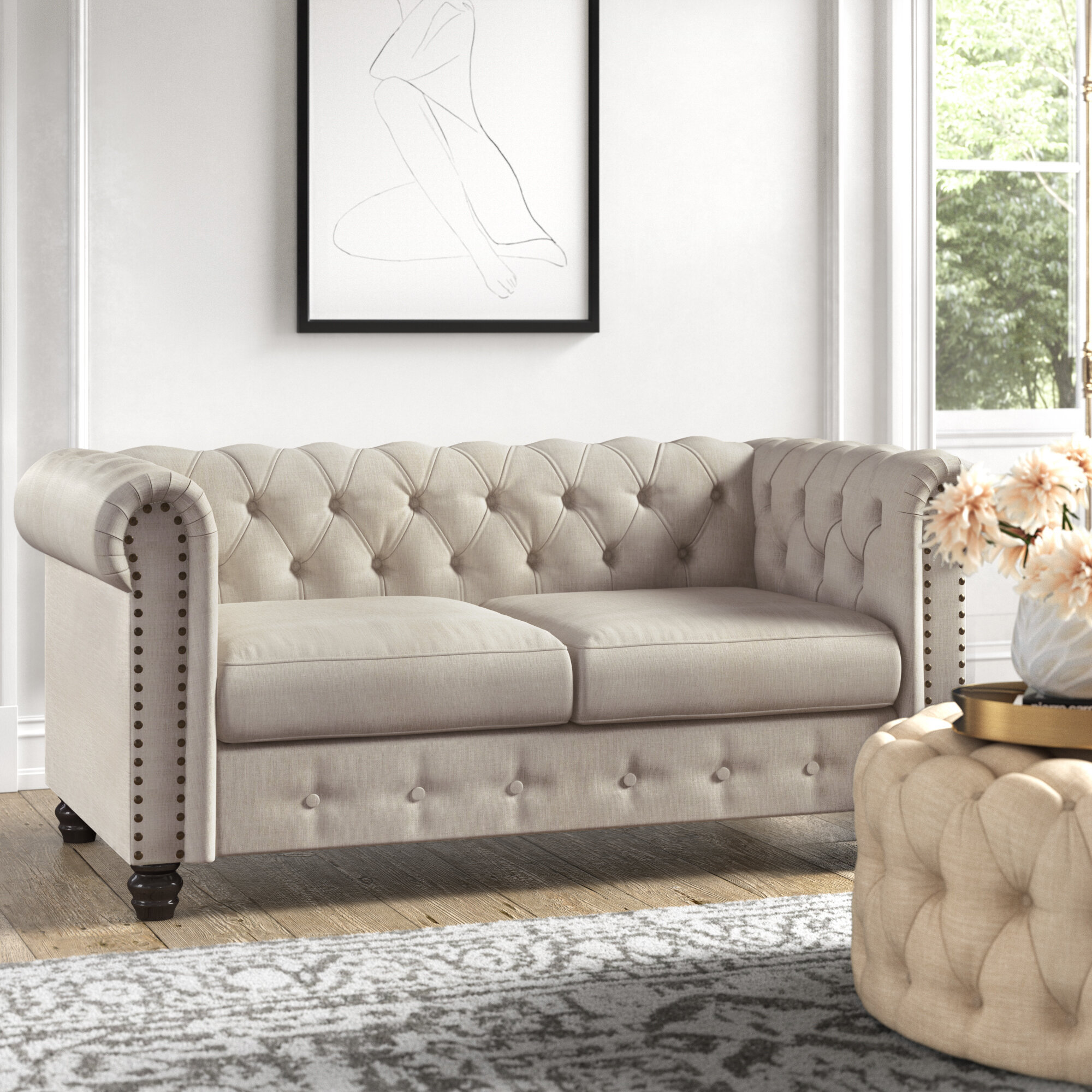 Provence 61” Rolled Arm Chesterfield Loveseat