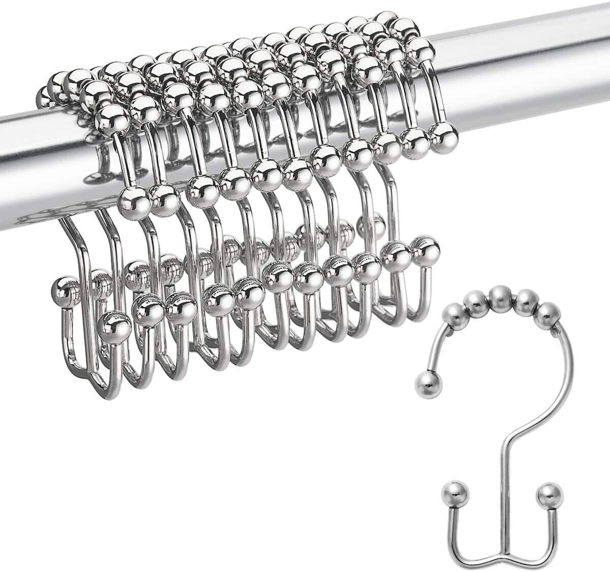 12Pcs Shower Curtain Hooks Glide Roller Stainless Steel Rings for Bathroom Rods 