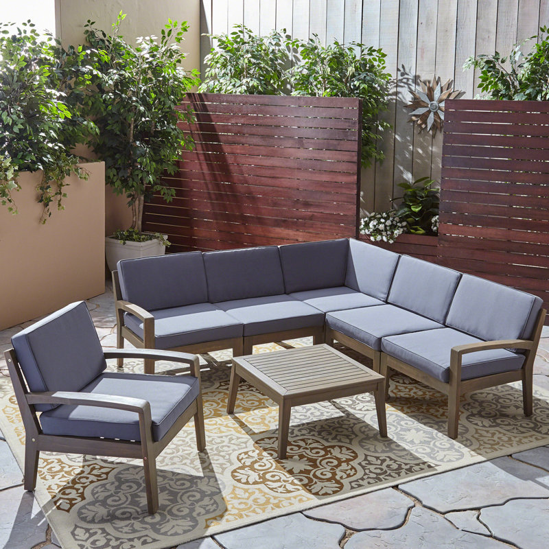 Allmodern Outdoor 7 Piece Teak Sectional Seating Group With Cushions Wayfair